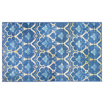 My Magic Carpet Leilani Damask Blue Rug, 3'x5'