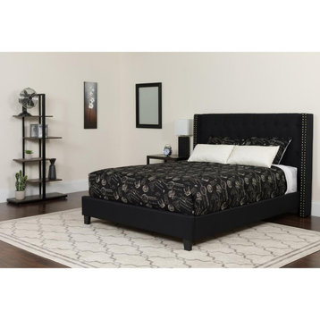 Riverdale Full Size Tufted Upholstered Platform Bed in Black Fabric with...