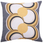 Renwil - Almada Throw Pillow, 20"x20" - Compose a chic pillowscape on couches and beds with the modern style of this decorative pillow. Printed in graphic detail on a square pillowcase, glamorous circles of yellow, white and brown and an abstract, yet retro geometric design turns an ordinary cushion into a captivating work of art. A sumptuous combination of duck feathers and down fill the standard pillow sham with enduring softness, offering comfortable cushioning for every seating or sleeping arrangement.