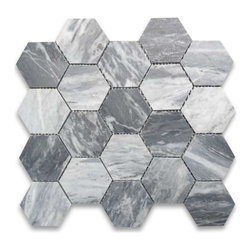 Stone Center Online - Bardiglio Gray Dark Grey Marble 3 inch Hexagon Mosaic Tile Honed, 1 sheet - Wall And Floor Tile