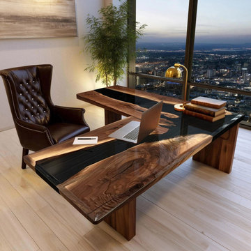 Walnut & Black River L‑Desk – Executive Presence, Organic Soul