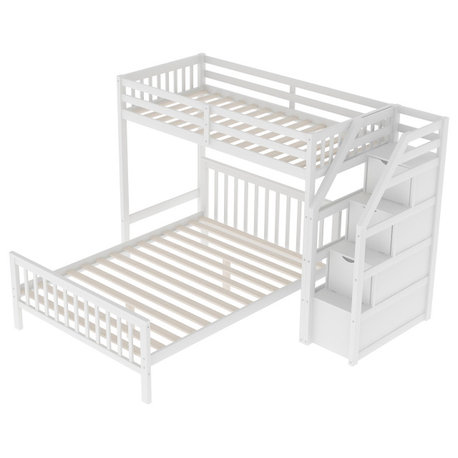 Twin Over Full Loft Bed With Staircase, White