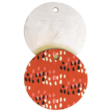 Morgan Kendall Red Scribbles Cutting Board Round, 11.5"x11.5"