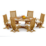 Teak Deals - 7-Piece Outdoor Teak Dining Set: 72" Round Table, 6 Warwick Folding Arm Chairs - Set includes: 72" Round Dining Table and 6 Folding Arm Chairs.