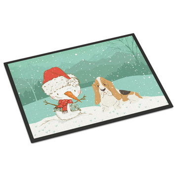Caroline's Treasures Basset Hound Snowman Christmas Door Mat