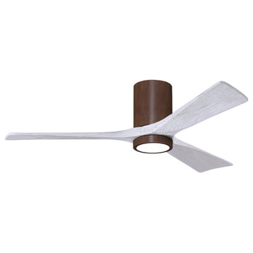 Irene-3HLK  3-Blade Flush Mount Ceiling Fan, Integrated LED, Walnut Tone/Matte White Blades, 52