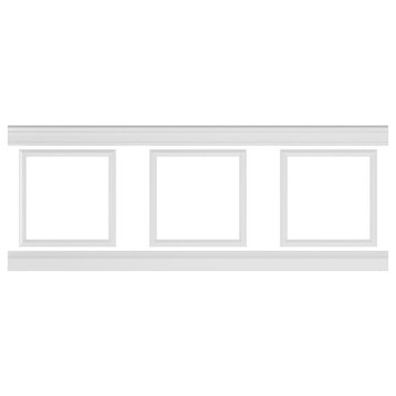 94.5"L Ashford Square Traditional Wainscot Paneling Kit, 36-40"H, 24x24" Panels