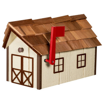 Cedar Shake Roof Standard Wood Mailbox, Ivory & Brown