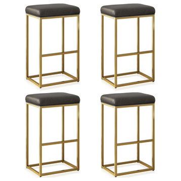 30" PU Leather Bar Height Bar Stools Set of 4, with Metal Base, Grey & Gold