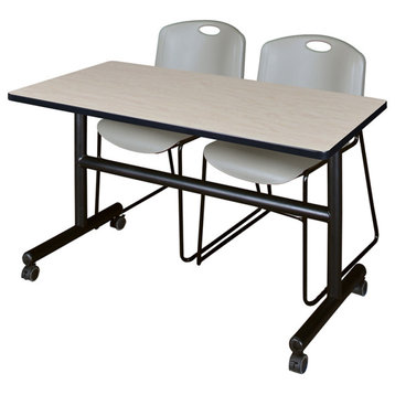 Kobe 48" Flip Top Mobile Training Table- Maple & 2 Zeng Stack Chairs- Grey