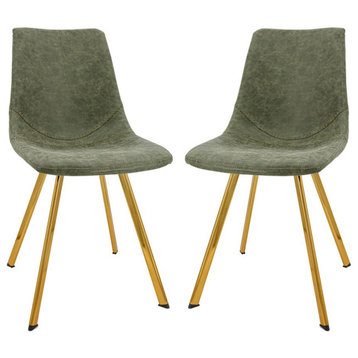 Leisuremod Markley Modern Leather Dining Chair With Gold Legs Set Of 2 Mcg18G2