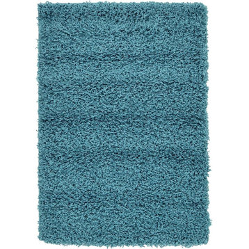 Solid/Striped Sybil 2'2"x3' Rectangle Teal Area Rug