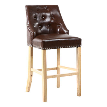 Camden Linen-Effect Buttoned Bar Chair, Antique Brown