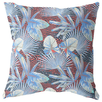 16" Blue Red Tropical Indoor Outdoor Throw Pillow