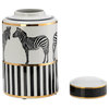 Ceramic 12"H Zebra Jar, Lid, White/Gold