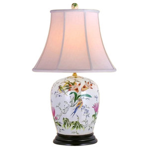 Beautiful Floral Porcelain Temple Jar Table Lamp 23" 