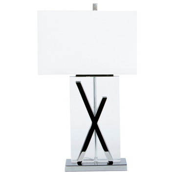 1-Light Chrome and Crystal X Table Lamp, USB Charger