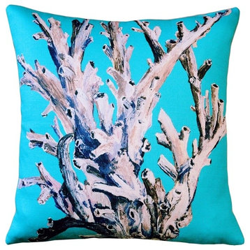 Tracy Upton Ocean Reef Coral on Turquoise Throw Pillow, 20"x20"