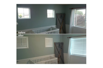 White Shutters and Faux Wood Blinds
