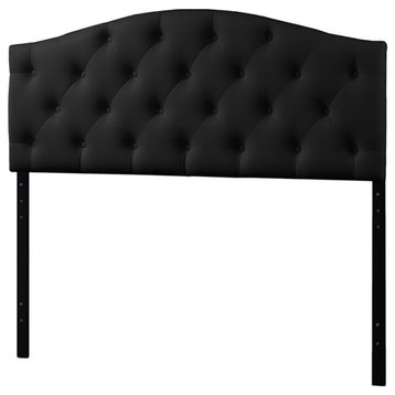 Pemberly Row Faux Leather Tufted Full Panel Headboard with Wood Frame in Black
