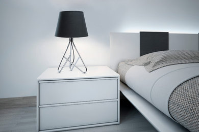 Оттенки серого в современной спальне в стиле минимализм