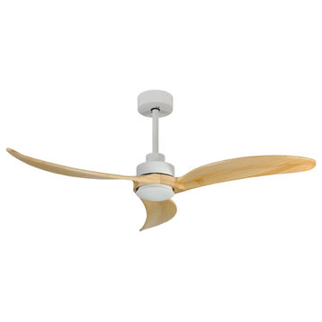 52" Modern Indoor Solid Wood Ceiling Fan With Lamp, White, Light Wood Blades