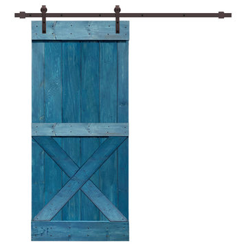 TMS Mini X Barn Door With Black Sliding Hardware Kit, Ocean Blue, 36"x84"