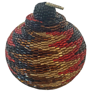 Manggis Handwoven Art Glass Basket, Red Hot Zigzag