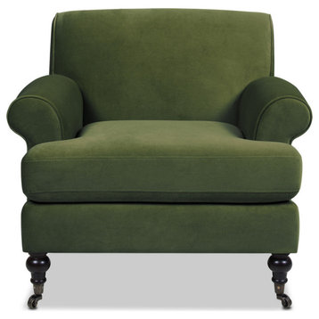 Alana 38" Lawson Accent Arm Chair Metal Casters, Olive Green Performance Velvet