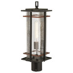 Minka Lavery - San Marcos, 1-Light Post Mount - 1 Light Post Mount in Black Finish with Antique Copper Accents with Clear Seeded Glass