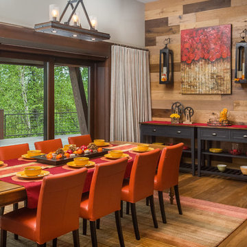 Custom Hillside Home Dining Room & Sliding Glass Wall