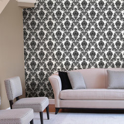Heirloom Damask Charcoal Wallpaper Tiles - Wallpaper