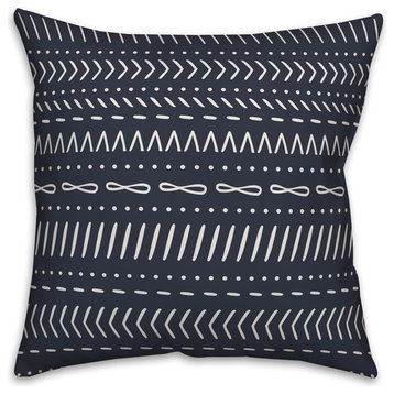 Navy Tribal Stripes 16x16 Throw Pillow