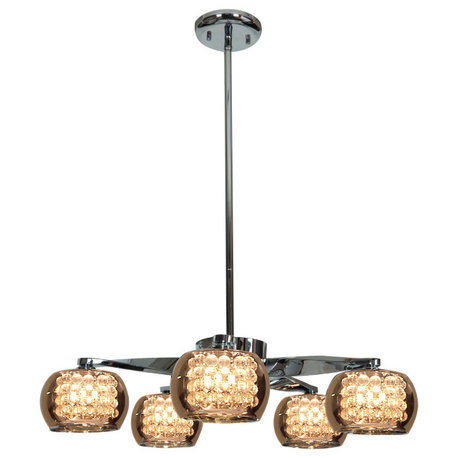 Glam 5-Light ChWithelier, Chrome Finish, Mirror Glass With Crystal Shade