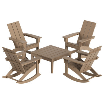 WestinTrends 5PC Outdoor Patio Adirondack Rocking Chairs, Accent Table Set, Weathered Wood