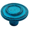 Ringed 1-1/2", 38mm, Distressed Blue Patina Cabinet knob
