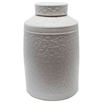 Vintage White Curly Vine Carving Tea Jar