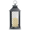 11" Silver Brushed Black Mesh Candle Lantern With Flameless LED Candle