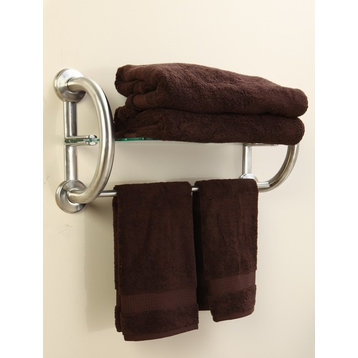 2-in-1 Grab Bar Towel Shelf with Hollow Wall Anchors, Brushed Nickel