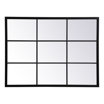Elegant Decor Motif 48" x 36" Mid Century Metal Windowpane Frame Mirror in Black