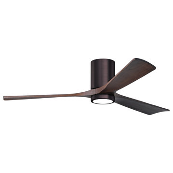 Irene-3HLK  3-Blade Flush Mount Ceiling Fan, Integrated LED, Brushed Bronze/Walnut Tone, 60