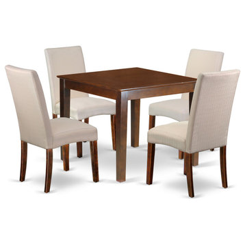 5Pc Square 36" Table, Four Parson Chair, Fabric- Cream Color