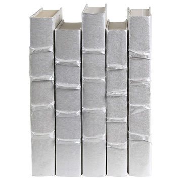5 Piece Decorative Book Set in White Metallic