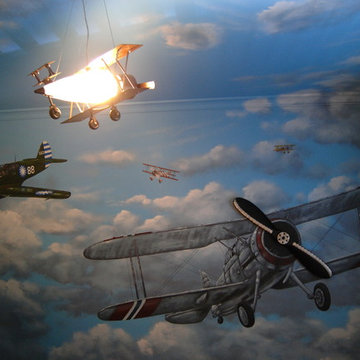 Aviation/Planes Theme mural in a kids bedroom, hand-painted in McLean, Virginia