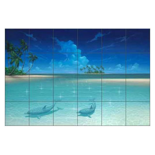Carreaux De Céramique Mural - Motif Plage Tropicale Miller, DMA2026, Satiné