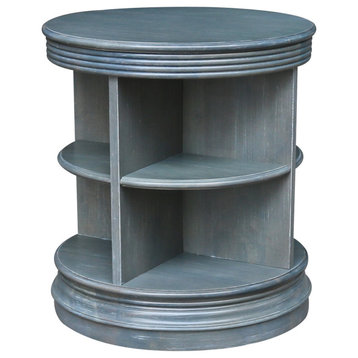 Library Round End Table, Antique Washed Heather Gray