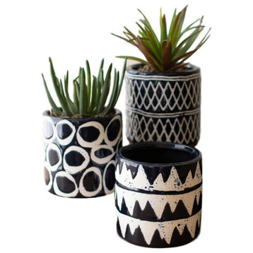 Modern Navy Ceramic Planters/Succulent Cylinder Containers, 3-Piece Set