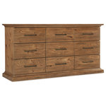 Hooker Furniture - Big Sky Nine Drawer Dresser - With a clean, simple silhouette, the Big Sky Nine-Drawer Dresser exudes the authenticity of open spaces in the American wilderness. Crafted of Pecky Hickory Veneers and Cedar with a solid-wood edged top and moulding on the base and top, the chest is finished in the warm Vintage Natural. The three top drawers have a removable felt liner and the top right drawer has a removable felt-lined jewelry tray. The 3 bottom drawers are cedar-lined. Dark brushed bronze bar pulls.