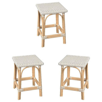 Home Square 24"H Rattan Square Counter Stool in Tan - Set of 3