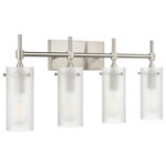 Linea di Liara - Effimero 4-Light Wall Sconce, Brushed Nickel With Frosted Glass - Farmhouse inspired, the Effimero four light bathroom vanity light wall sconce is transitional home decor at its best. The simple yet elegant metal finish with frosted  glass shades lends itself to placement in a bathroom, entryway or dining room, bringing a classically minimal vibe to the space. Perfect for bathrooms, corridors, dining rooms, living areas, bedrooms and other spaces.